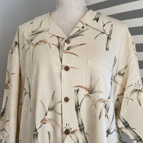 Joseph & Feiss Cream Foliage Leaf Print 100% Silk Button Up Shirt Size XXL - Picture 2 of 10
